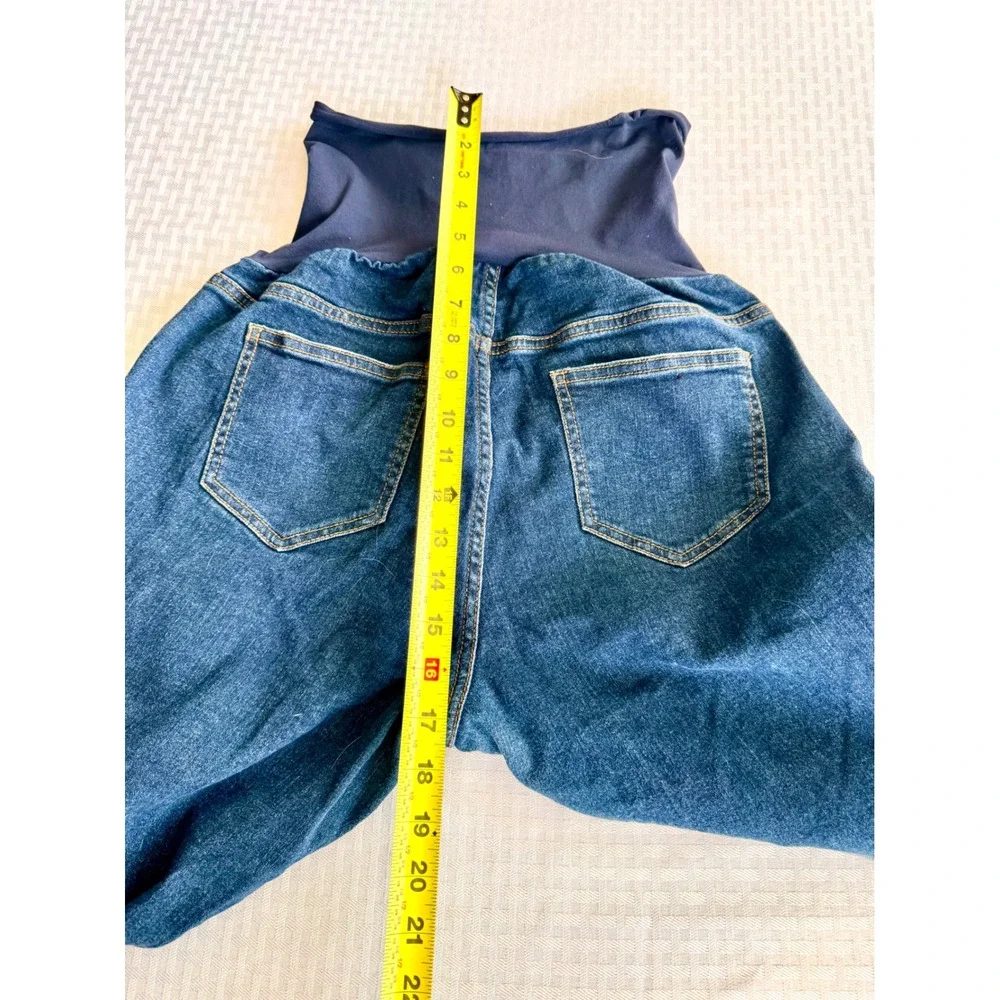 Indigo Blue Distressed Maternity Boyfriend Jeans Bundle 2 Pair Blue Size L